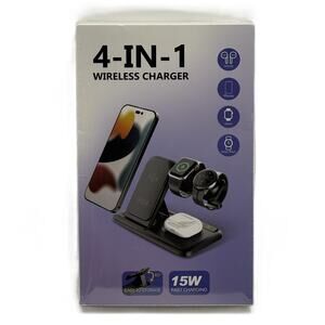 15W Fast 4-in-1 Wireless Charging Station for Phone, Dual Watch & Earbuds Black